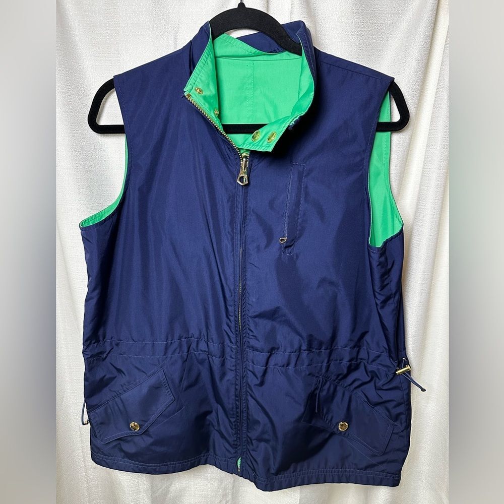 Lauren Ralph Lauren Reversible Utility Vest, Green & Navy, Brass Hardware Large
